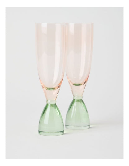 Two Tone Flute Set of 2 250ml in Pink and Green