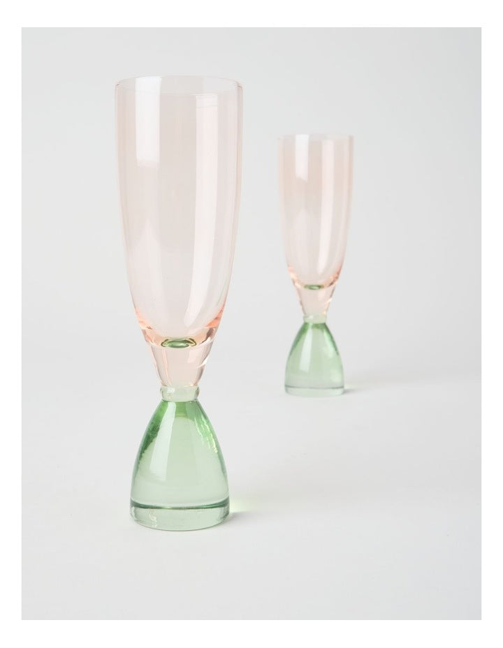 Two Tone Flute Set of 2 250ml in Pink and Green