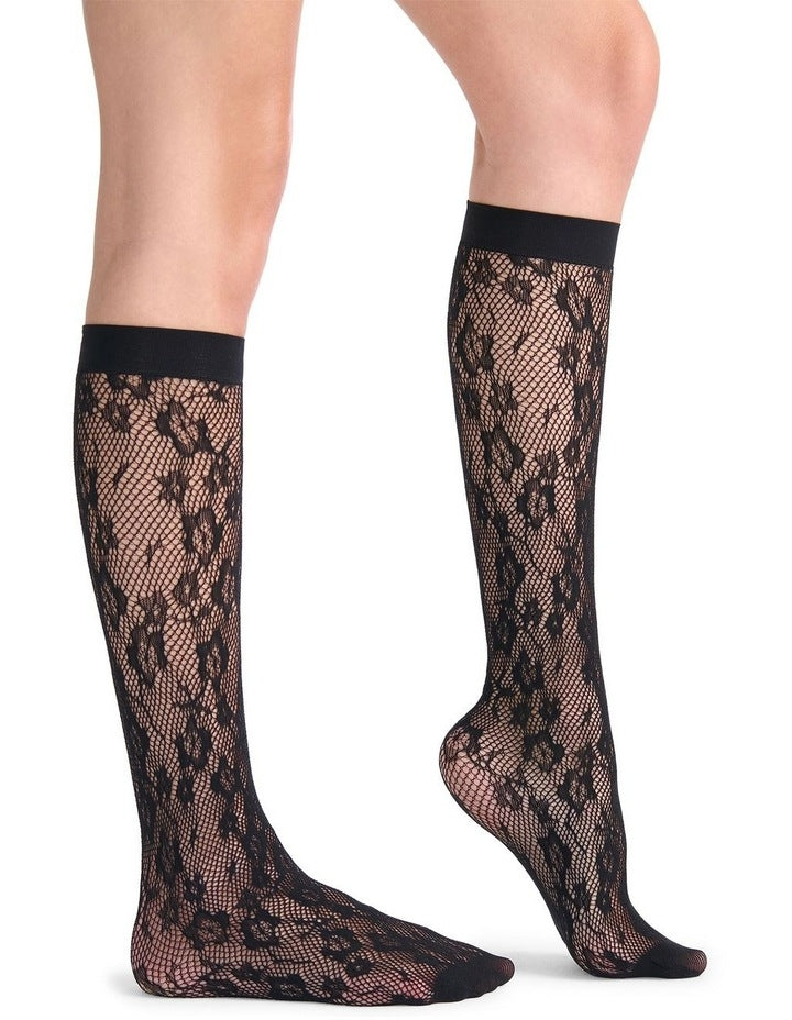 Blossom Net Knee High in Black