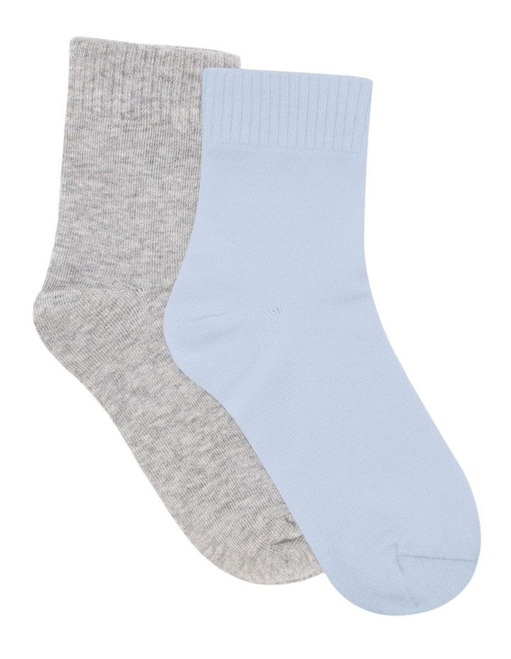 Organic Cotton Blend Rib Top Crew Sock 2 Pack in Grey Marle and Seaspray