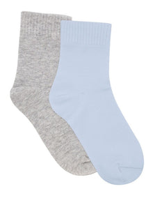 Organic Cotton Blend Rib Top Crew Sock 2 Pack in Grey Marle and Seaspray