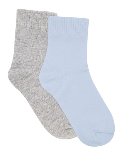 Organic Cotton Blend Rib Top Crew Sock 2 Pack in Grey Marle and Seaspray