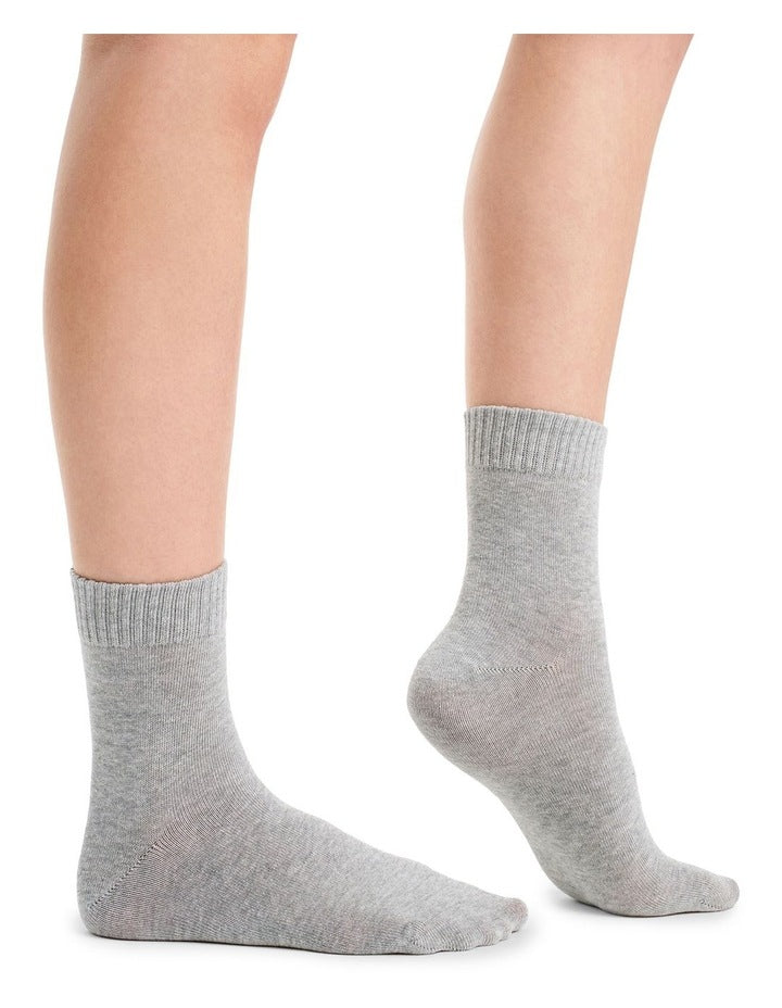 Organic Cotton Blend Rib Top Crew Sock 2 Pack in Grey Marle and Seaspray