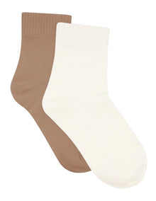 Organic Cotton Blend Rib Top Crew Sock 2 Pack in Buttercream and Husk