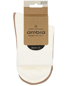 Organic Cotton Blend Rib Top Crew Sock 2 Pack in Buttercream and Husk