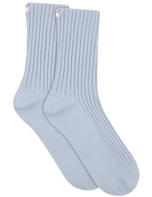Organic Cotton Blend Wide Rib Crew Sock in Seaspray