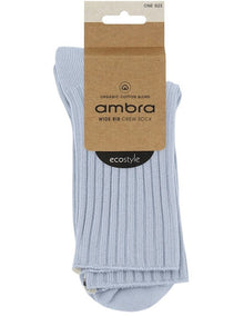 Organic Cotton Blend Wide Rib Crew Sock in Seaspray