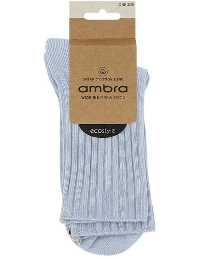 Organic Cotton Blend Wide Rib Crew Sock in Seaspray
