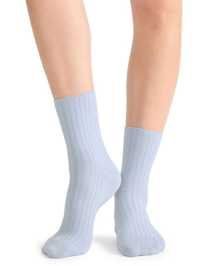 Organic Cotton Blend Wide Rib Crew Sock in Seaspray
