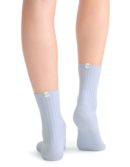 Organic Cotton Blend Wide Rib Crew Sock in Seaspray