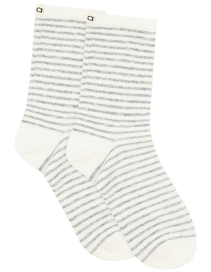 Organic Cotton Blend Stripe Crew in Grey Marle