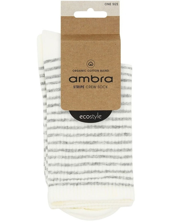 Organic Cotton Blend Stripe Crew in Grey Marle