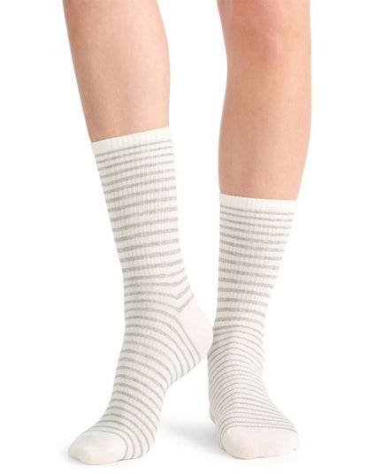 Organic Cotton Blend Stripe Crew in Grey Marle