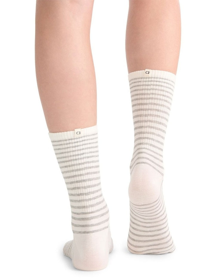 Organic Cotton Blend Stripe Crew in Grey Marle