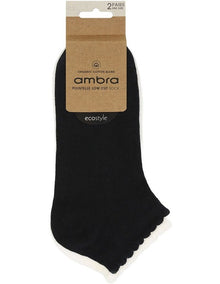 Organic Cotton Blend Low Cut Sock 2 Pack in Black and Buttercream