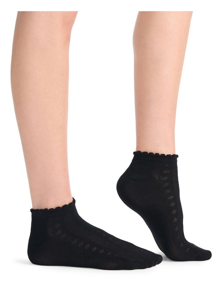 Organic Cotton Blend Low Cut Sock 2 Pack in Black and Buttercream