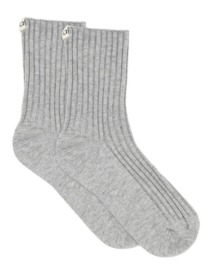 Organic Cotton Blend Wide Rib Crew in Grey Marle