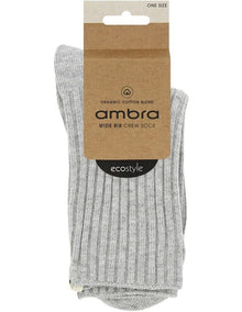 Organic Cotton Blend Wide Rib Crew in Grey Marle