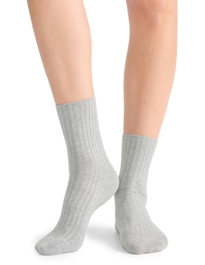 Organic Cotton Blend Wide Rib Crew in Grey Marle