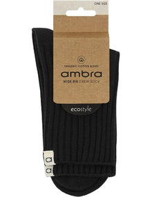 Organic Cotton Blend Wide Rib Crew in Black