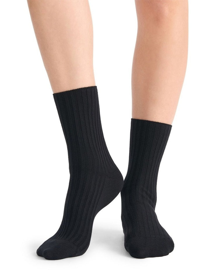 Organic Cotton Blend Wide Rib Crew in Black