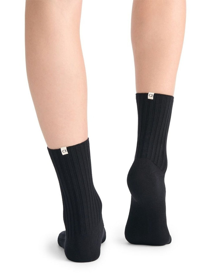 Organic Cotton Blend Wide Rib Crew in Black