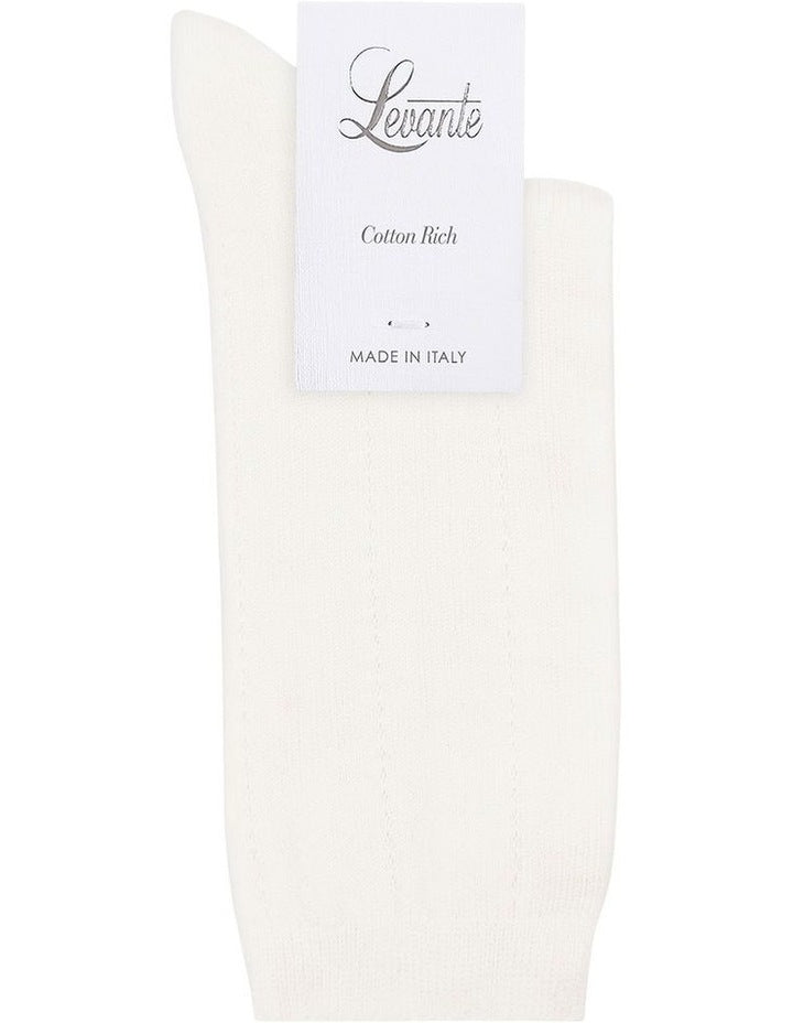 Levante Marta Decorative Rib Crew Sock in Bianco