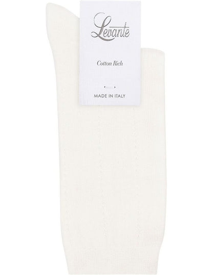 Levante Marta Decorative Rib Crew Sock in Bianco