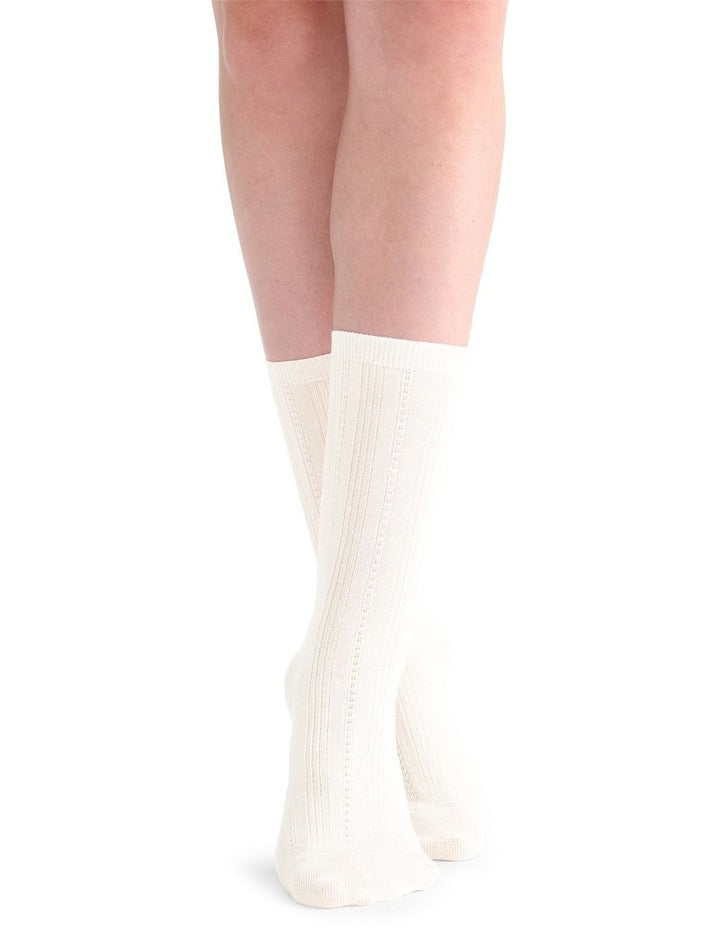 Levante Marta Decorative Rib Crew Sock in Bianco