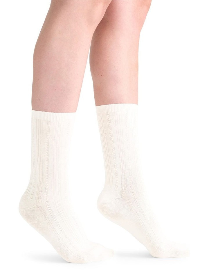 Levante Marta Decorative Rib Crew Sock in Bianco