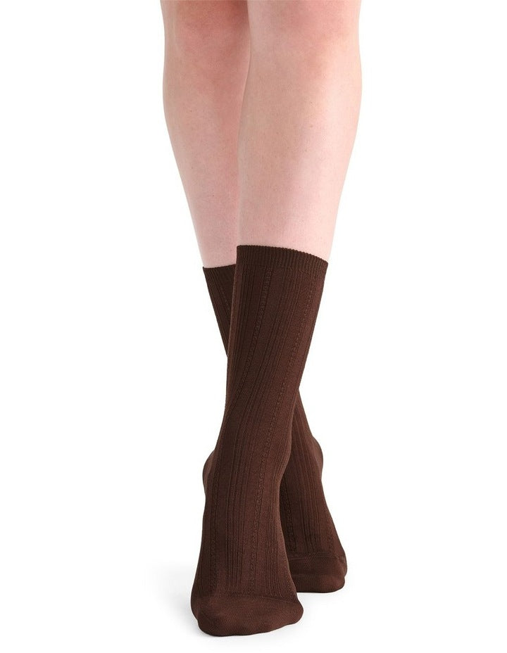 Levante Marta Decorative Rib Crew Sock in Truffle
