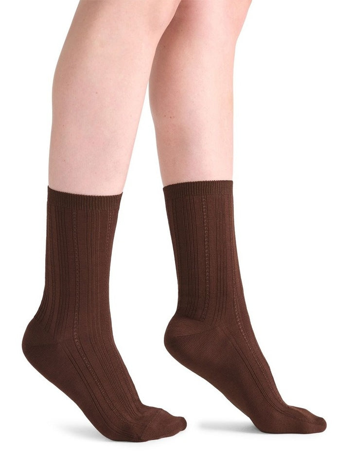 Levante Marta Decorative Rib Crew Sock in Truffle