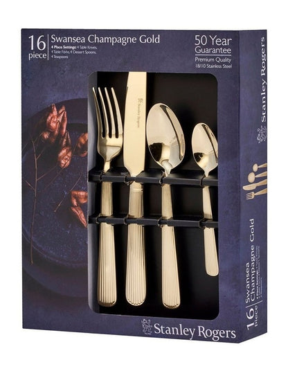 Swansea Champagne Gold 18/10 16pc Cutlery Set