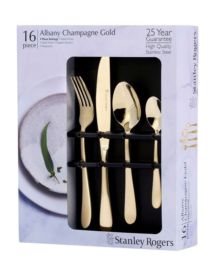 Albany Champagne Gold Dual Finish 18/0 16pc Cutlery Set