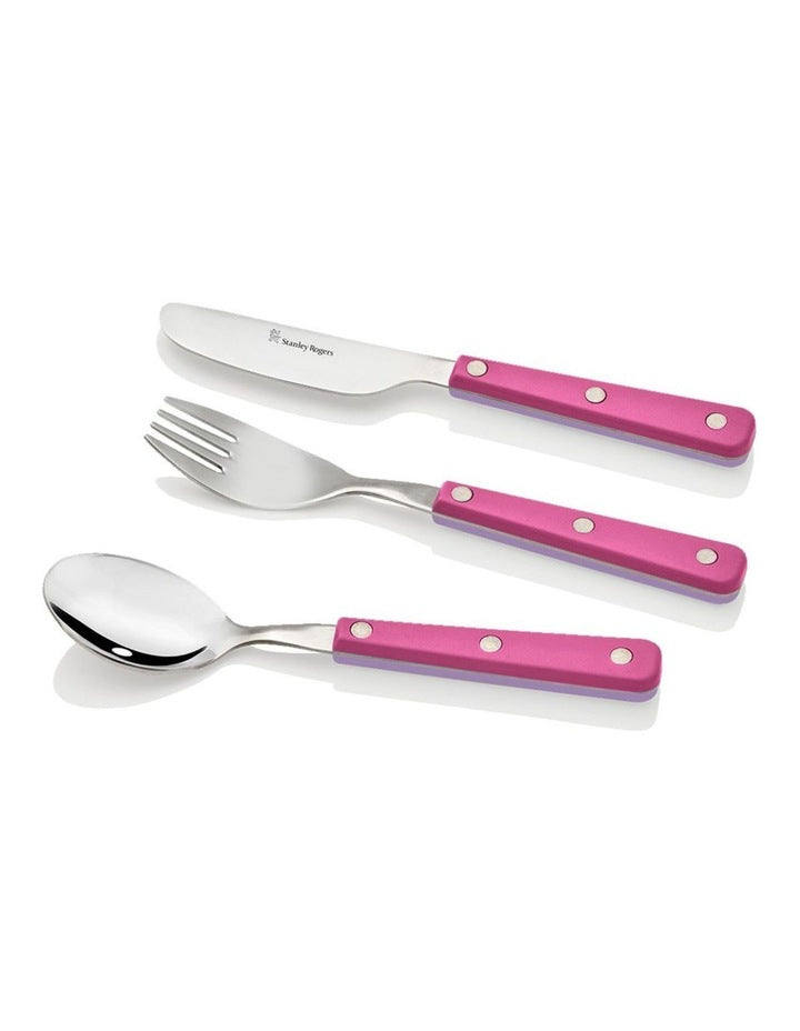 Dual Colour 18/0 Children's Cutlery 3 Piece Set Pink/Purple