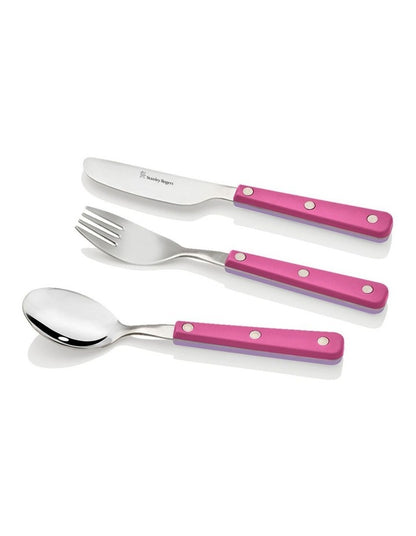 Dual Colour 18/0 Children's Cutlery 3 Piece Set Pink/Purple