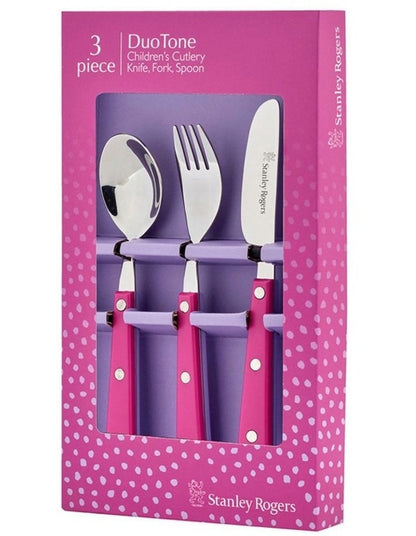 Dual Colour 18/0 Children's Cutlery 3 Piece Set Pink/Purple
