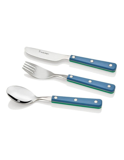 Dual Colour 18/0 Children's Cutlery 3 Piece Set Blue/Green