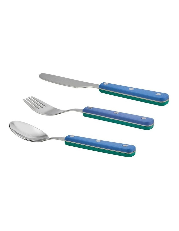 Dual Colour 18/0 Children's Cutlery 3 Piece Set Blue/Green