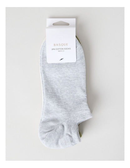 Lowcut Liner Socks 3 Pack in Light Grey Marle, Pumice, and Olive