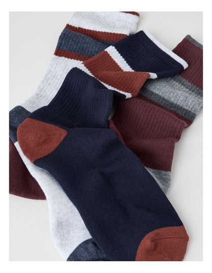 Block Stripe Sports Crew Socks 3 Pack in Khaki, Pumice, and Smokey