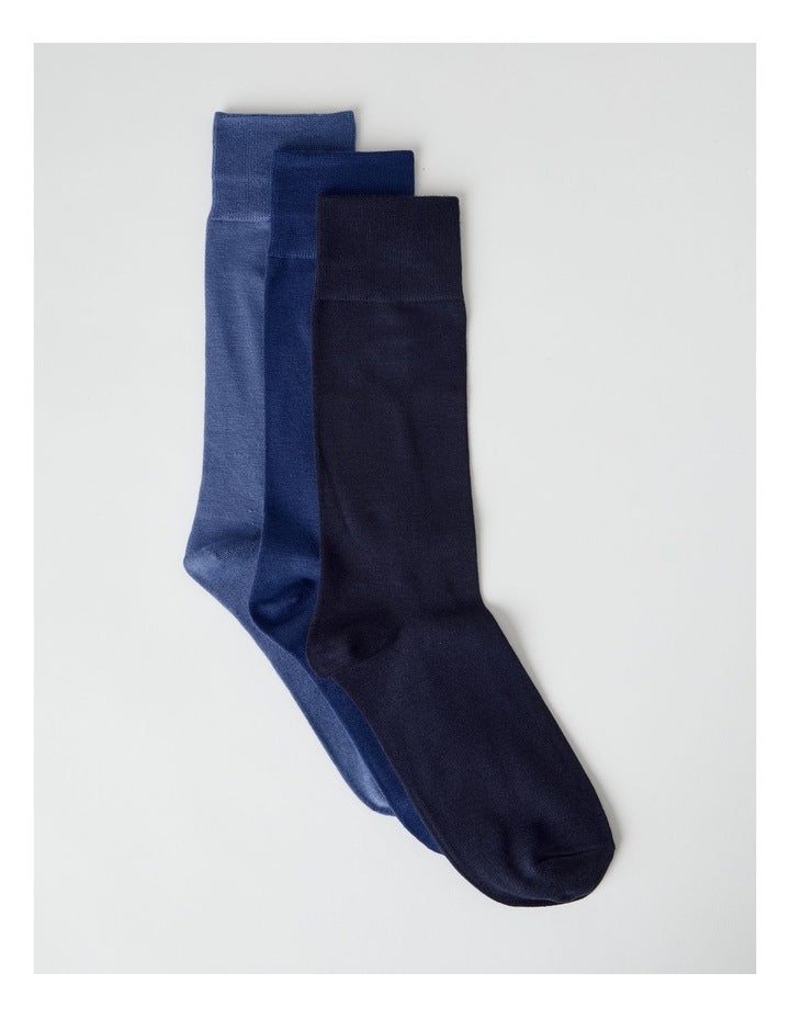 Bamboo Socks 3 Pack in Navy, Smokey Blue, and Shadow Blue