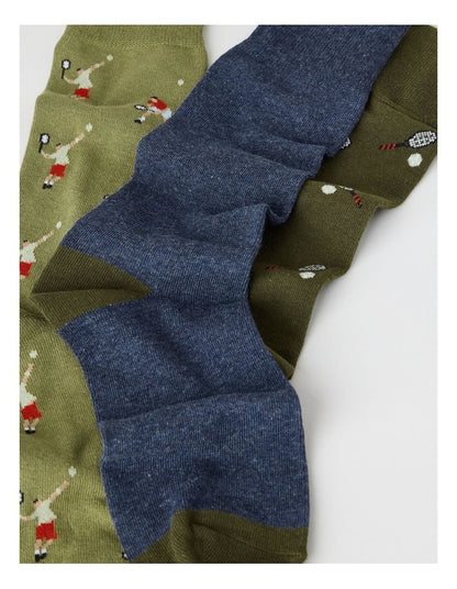 Tennis Socks 3 Pack in Khaki, Navy Marle, and Deep Green