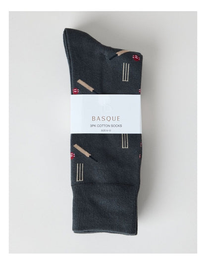 3 Pack Cricket Socks in Charcoal, Navy, and Black