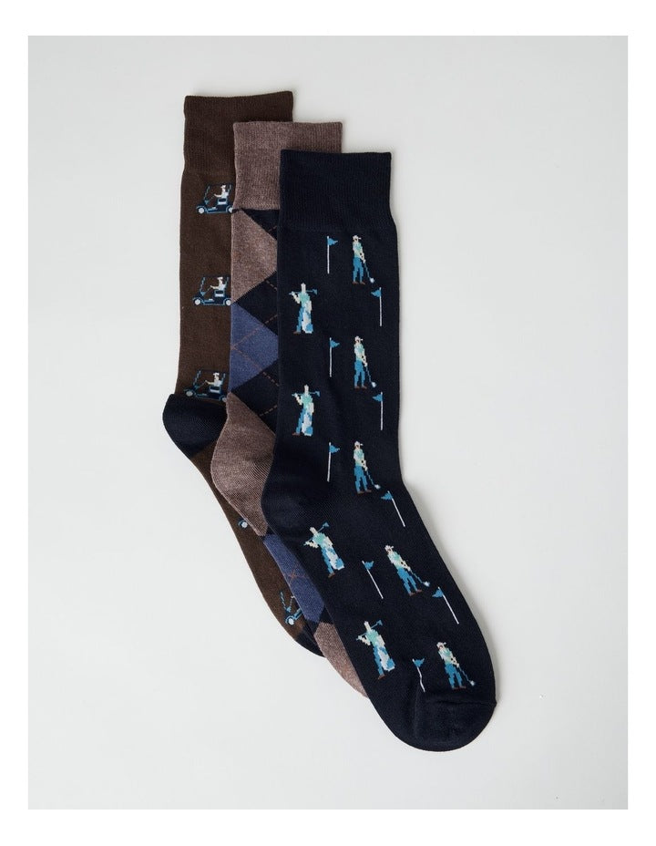 Golf Socks 3 Pack in Navy, Coffee Marle, and Warm Brown