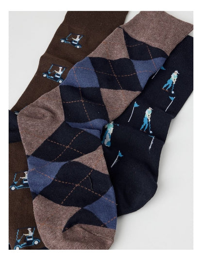 Golf Socks 3 Pack in Navy, Coffee Marle, and Warm Brown