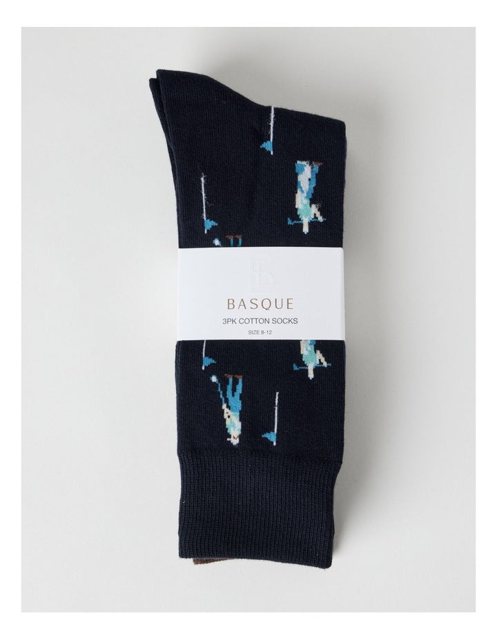 Golf Socks 3 Pack in Navy, Coffee Marle, and Warm Brown
