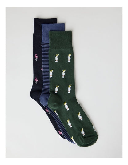 Bird Socks 3 Pack in Navy, Shadow Blue, and Shadow Green
