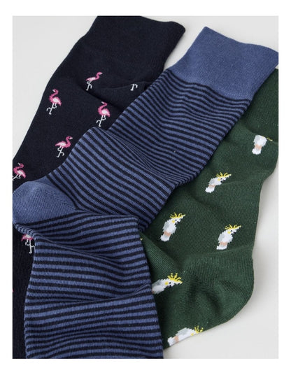 Bird Socks 3 Pack in Navy, Shadow Blue, and Shadow Green