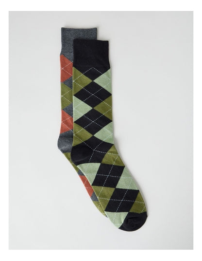 Argyle Socks 2 Pack in Charcoal Marle and Black